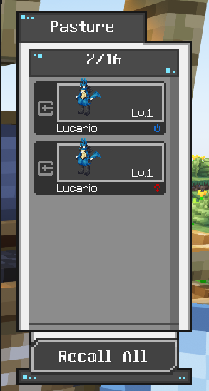Pasture block UI with male and female Lucarios
